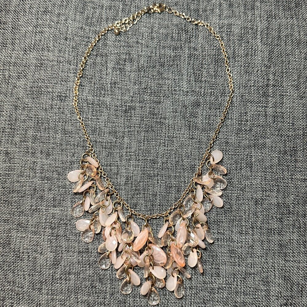 Pink Pearlescent Clustered Tear Drop Statement Bib Necklace